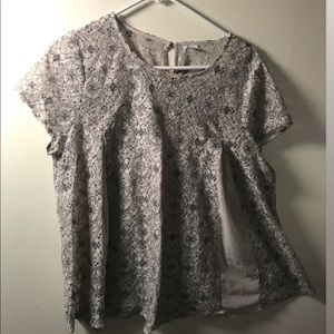 Sliver & White Chiffon Semi - Sheer Blouse
